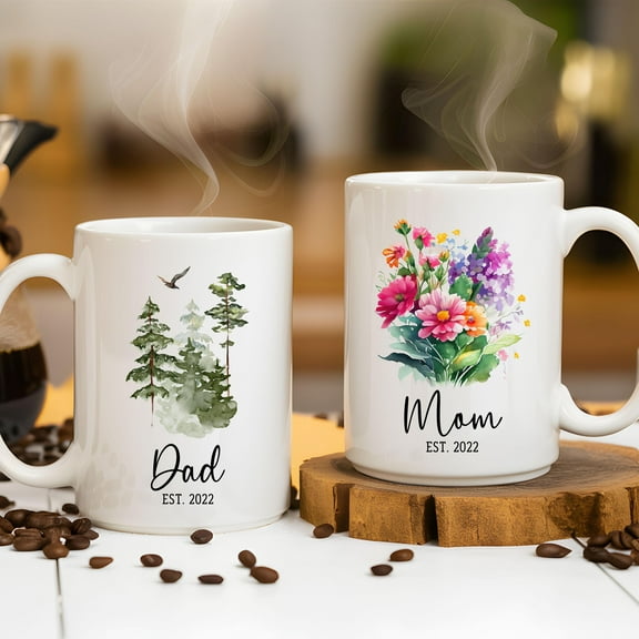 ChaChaCoo Custom Mom and Dad Mugs, First Time Mom Dad Gift, Mom est 2025, New Mom and Dad Gift, Pregnancy Reveal, For Grandmother-Grandfather Gift