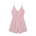 thumbnail image 5 of Cmfcve Women's Spaghetti Strap V Neck Romper Shorts High Waist Casual One Piece Jumpsuit Summer Sleeveless Loungewear with Pockets, 5 of 7