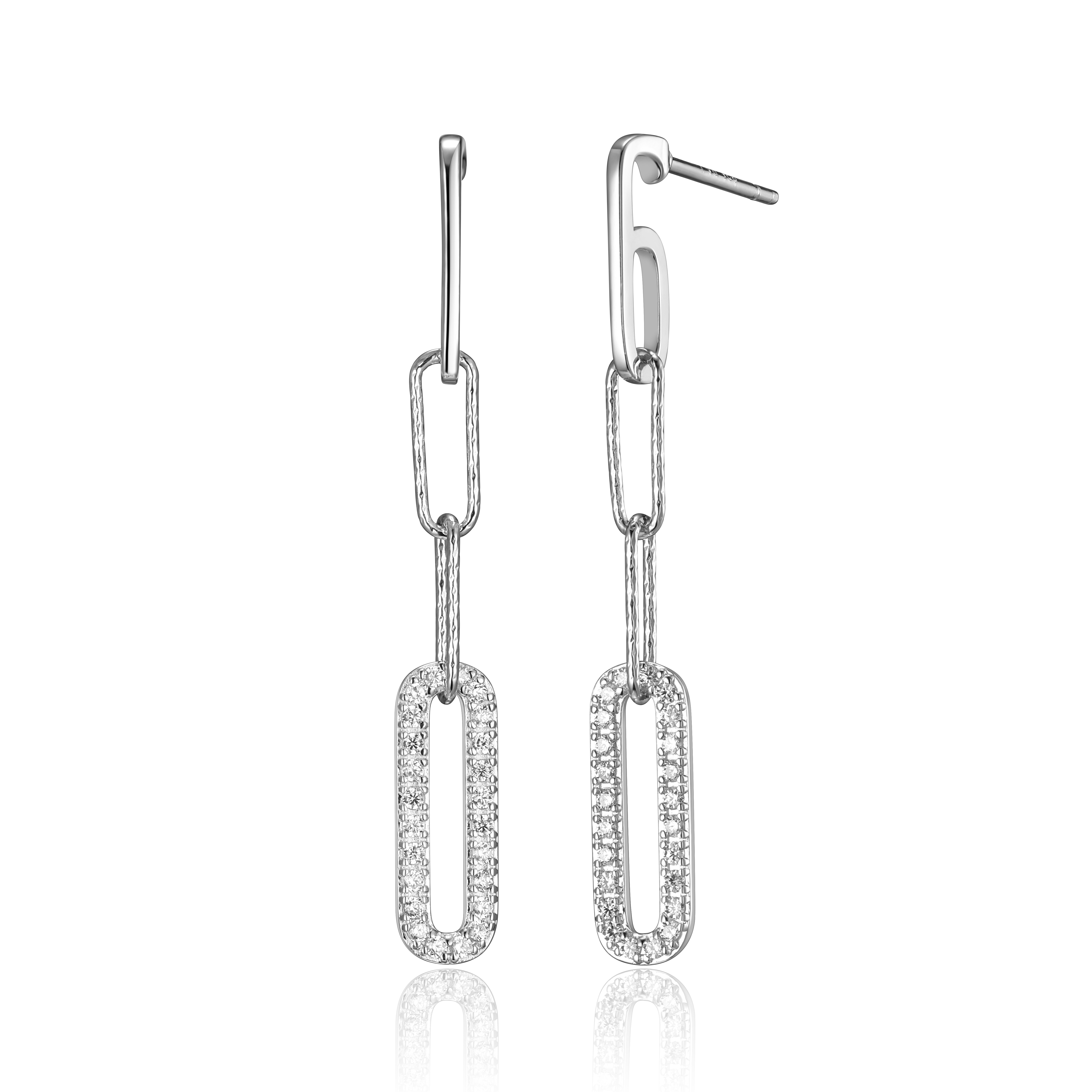 Forever Facets Sterling Silver Cubic Zirconia Oval Paperclip Post Earrings