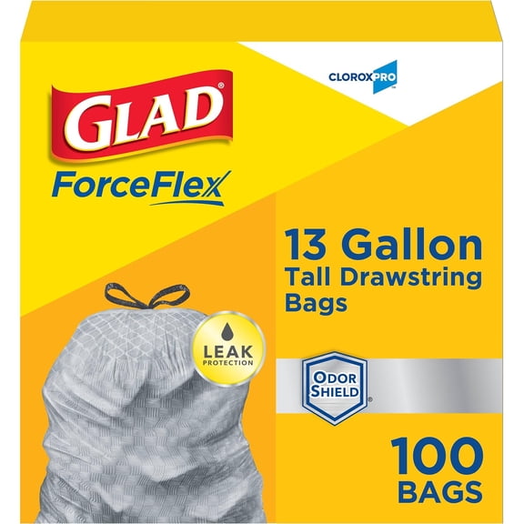 CloroxPro ForceFlex 13 Gallon Tall Kitchen Drawstring Trash Bags, 100 Ct (Package May Vary)