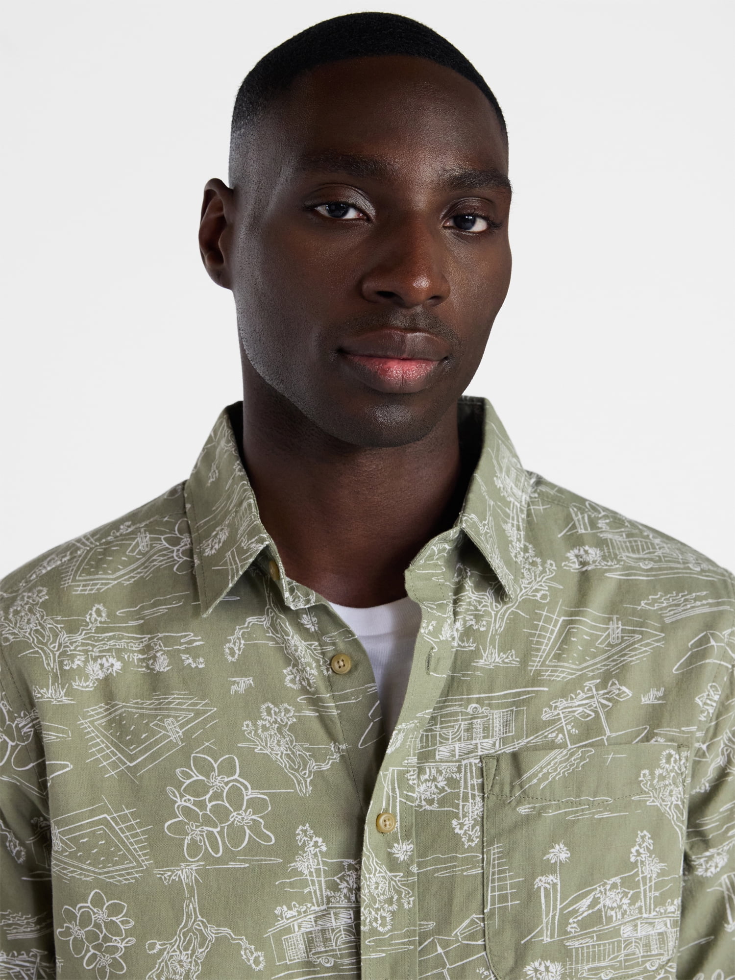 George Men's & Big Men's Modern Fit Poplin Button Up Shirt with Short Sleeves, Sizes XS-5XL