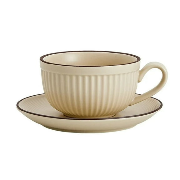 European Retro Style Ceramic Mugs Pumpkin Striped Coffe Cup with Saucer Afternoon Tea Cup Espresso Latte Mug Kitchen Water Cup
