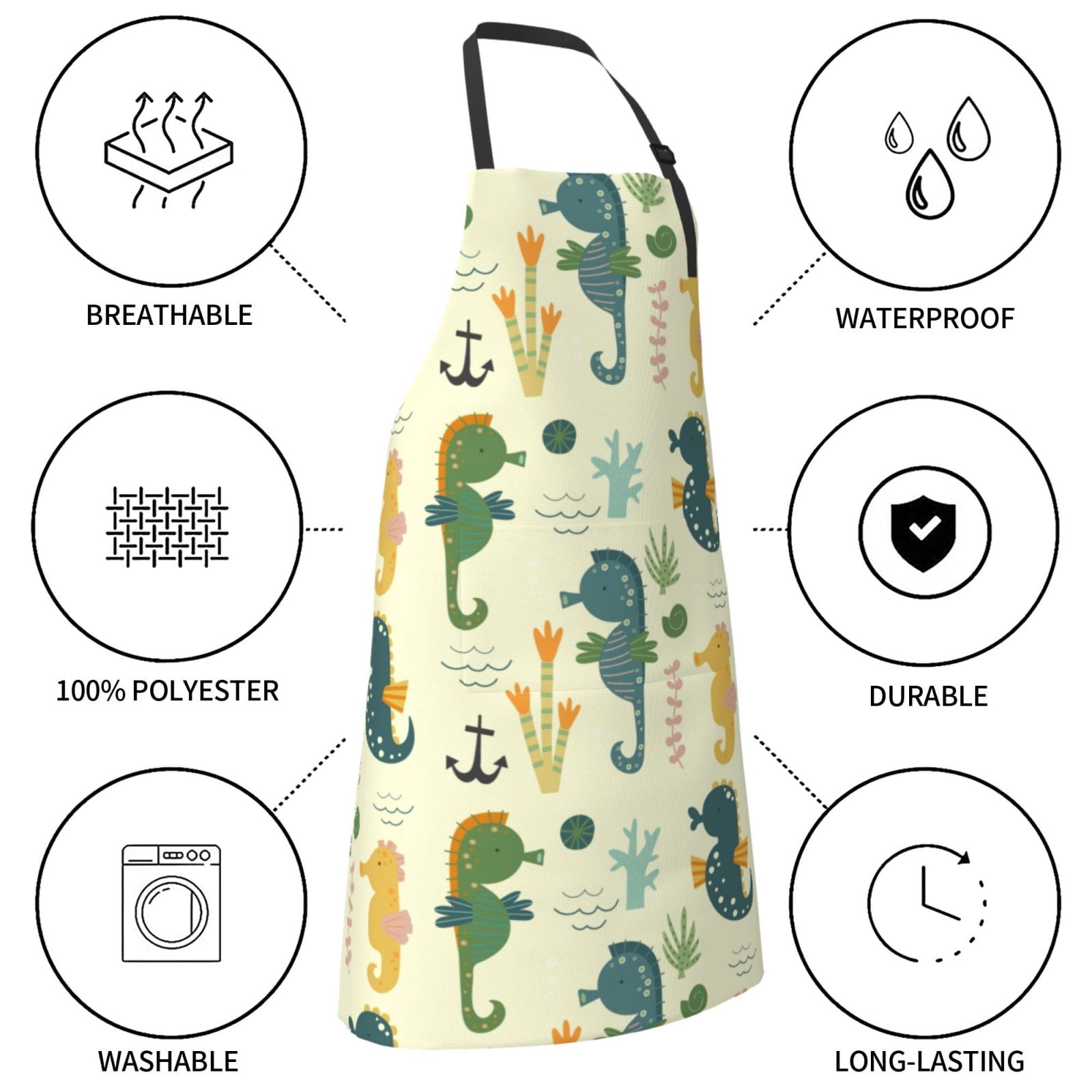 Kdxio Seahorse Apron with Pockets Adjustable Kitchen Aprons for Men Women Waterproof Aprons for Cooking,Drawing,Crafting, Baking Household Cleaning