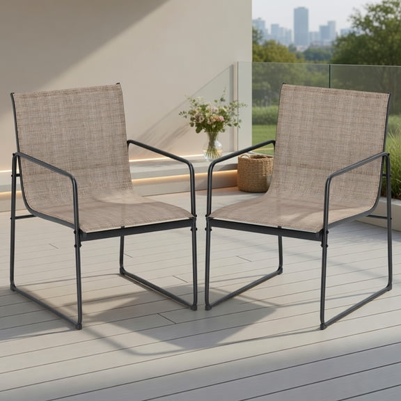 GVN Outdoor Kitchen Chair, Dinner Chairs,Outdoor Dining Chairs Set of 2 Patio Furniture Chair with Breathable Seat and Backrest-Brown