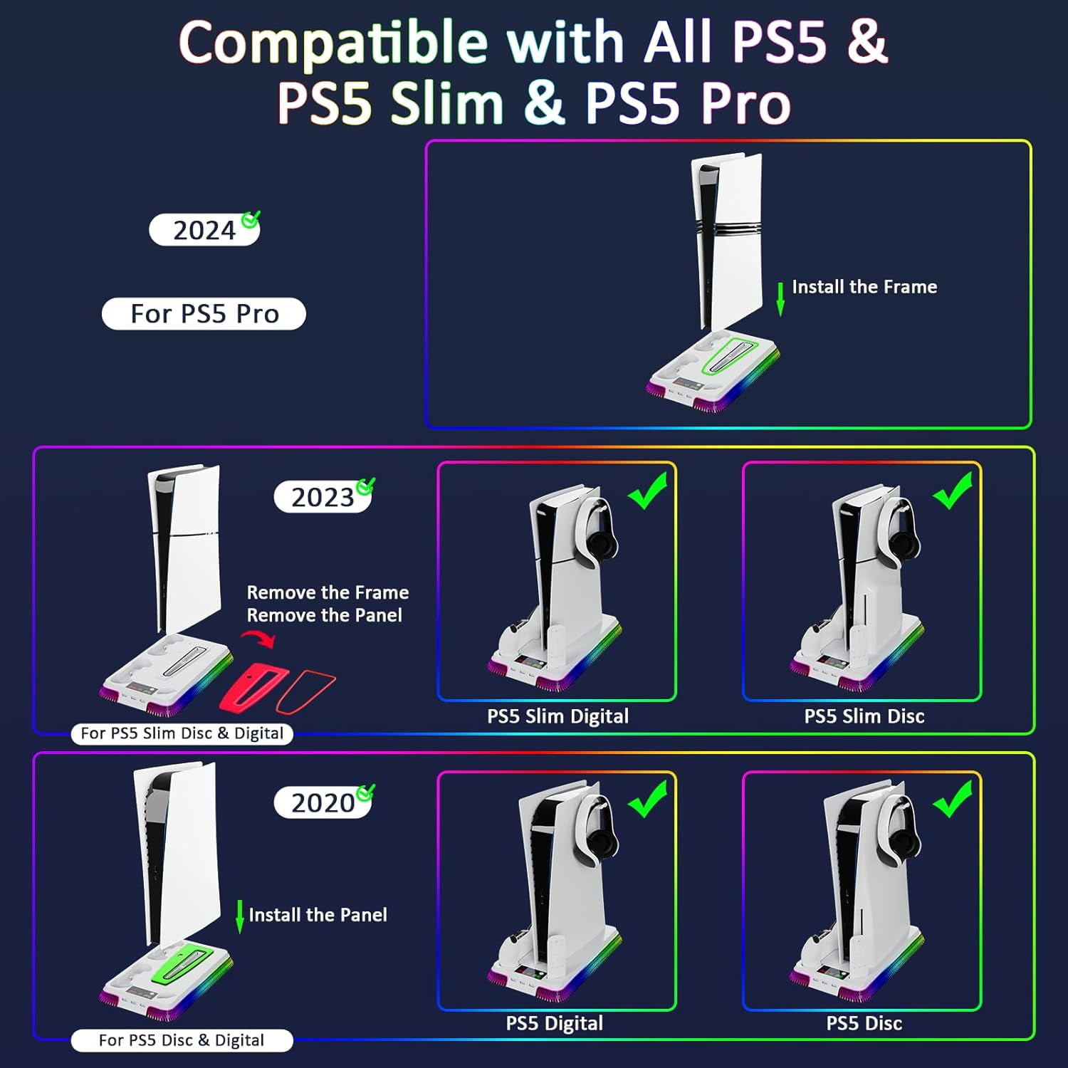 PS5/Slim/Pro Cooling Station for PlayStation 5 Console,PS5 Cooler Fan with Dual PS5 Controller Charger Incl. 3 Level Fans,Headset,USB Hubs,PS5/Slim Stand for PlayStation 5 Accessories