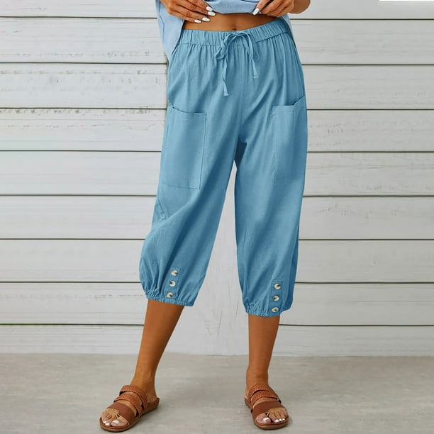 WILLBEST Pantalones Casuales para Mujer, Pantalones Harén Holgados de Cintura Alta Elástica con Bolsillos, Pantalones Casuales Recortados para Un Estilo y Comodidad Sin Esfuerzo. Chica