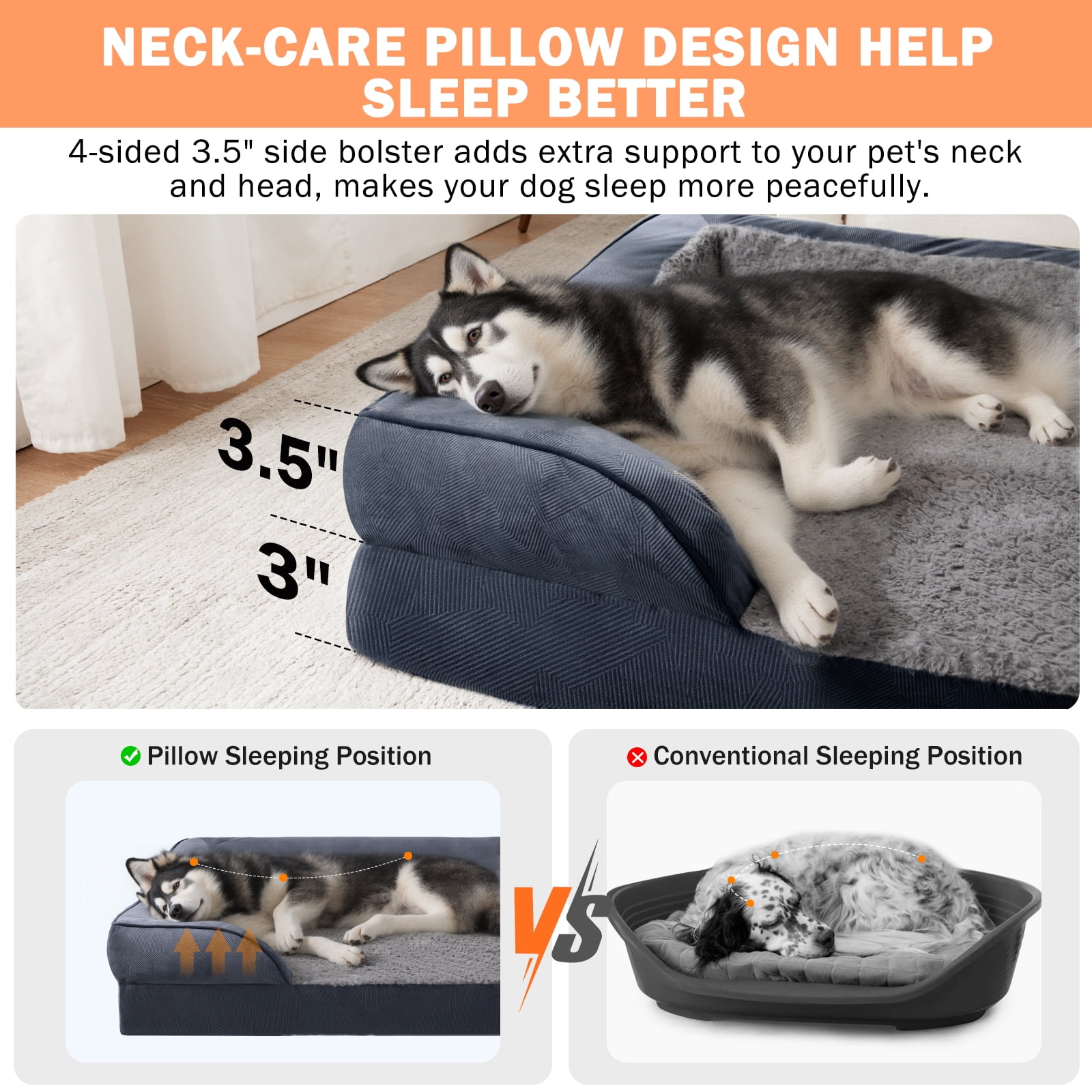Extra Large Orthopedic Dog Bed, Waterproof Dog Couch Bed with Removable Washable Cover, Dog Sofa Bed X Large, Egg-crate Foam, Waterproof Lining, Nonskid Bottom, Gray, 42in