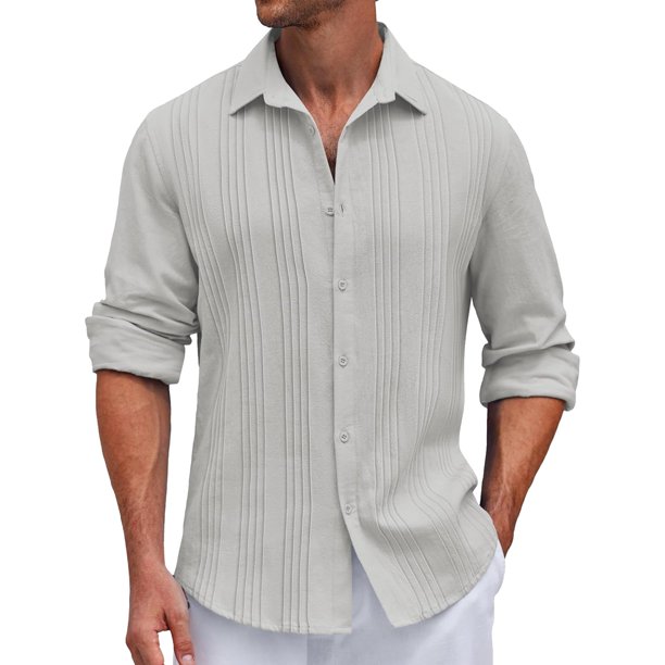 Men's Solid Color Striped Long Sleeve Shirt Men's Casual Fashion Shirt4XL
