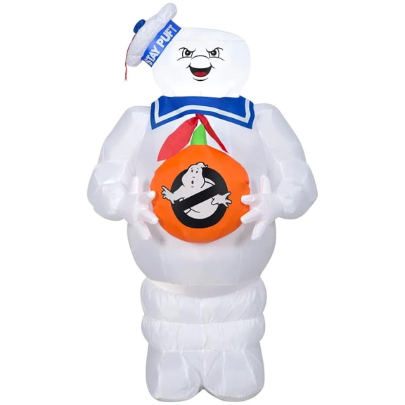 42 Airblown Blowup Inflatable Ghostbusters Stay Puft Marshmallow Man with Jack-O-Lantern Halloween Outdoor Yard Decoration