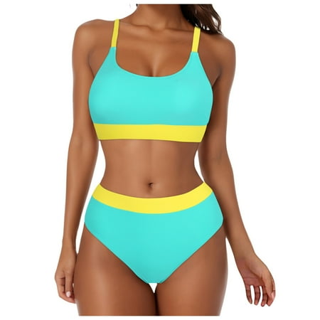 Huesdet Women One Shoulder High Waisted Bikini Tie High Cut Two Piece Swimsuits(Yellow L)
