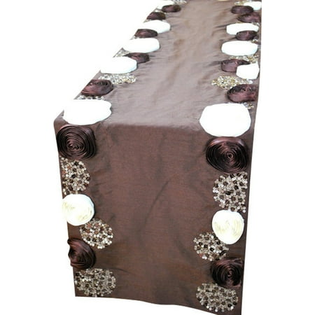 

Decorative Table Runner Chocolate Brown Ivory Wine 16 inch wide x 120 inch extra long Silk Wine And Silver Pipe Sequins Beaded Table Runner Deep Purple Motions - Satin Ribbon