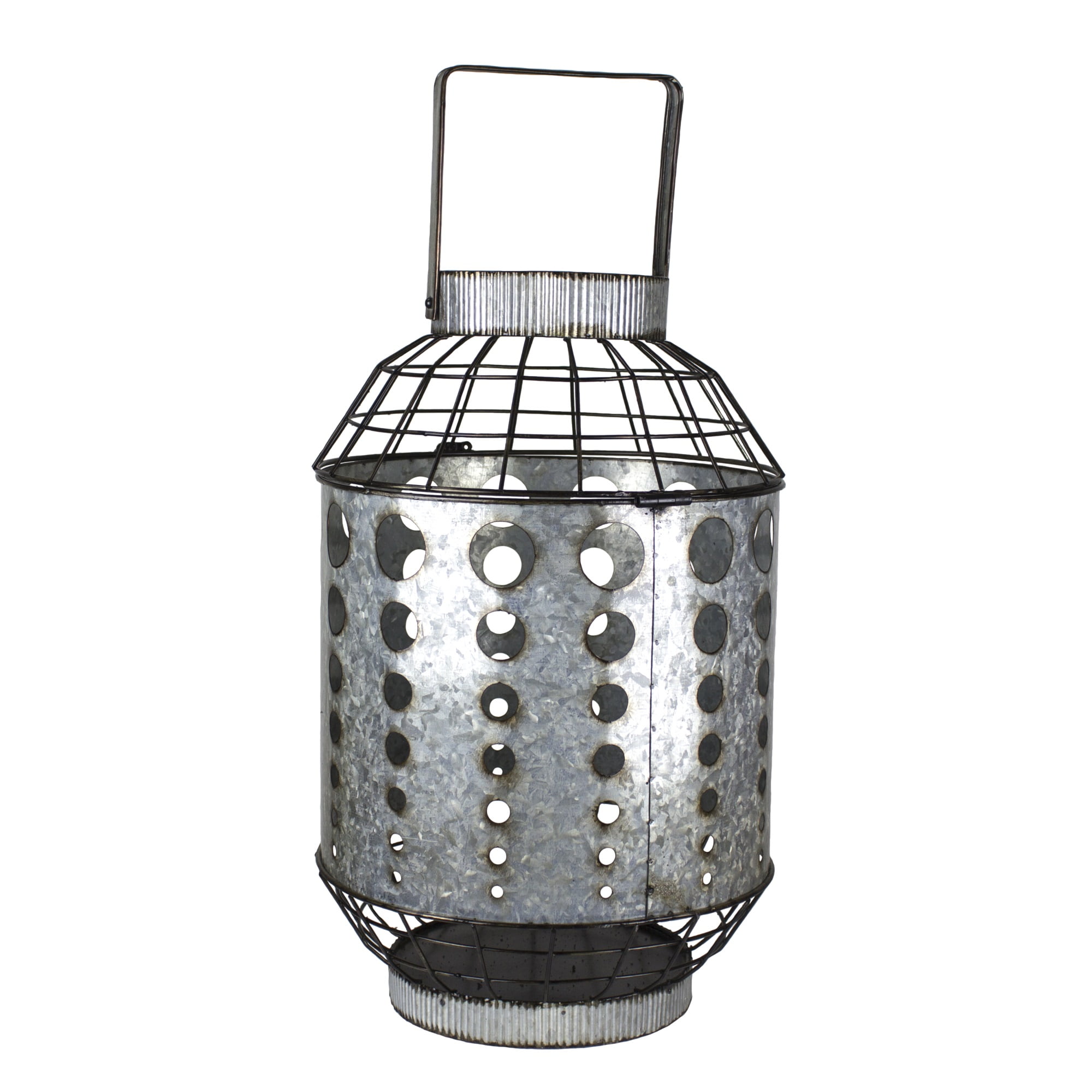 HomeRoots Decor Galvanized Metal Candle Lantern with Cutout Design