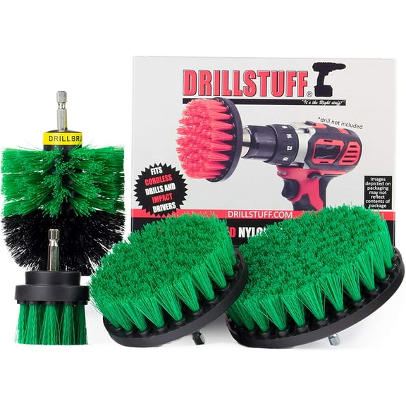 4 piece Power Bathroom Cleaning and Scrubbing Brush Kit for Soap Scum, Hard Water Stain, Mineral, and Rust Removal