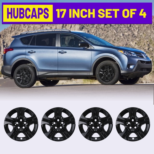 4PCS/Set,17" Steel Hubcaps Compatible with 2013 2014 2015 2016 2017 2018 Toyota Rav4,Snap-on Installation with Retention Rings,Black Lacquer