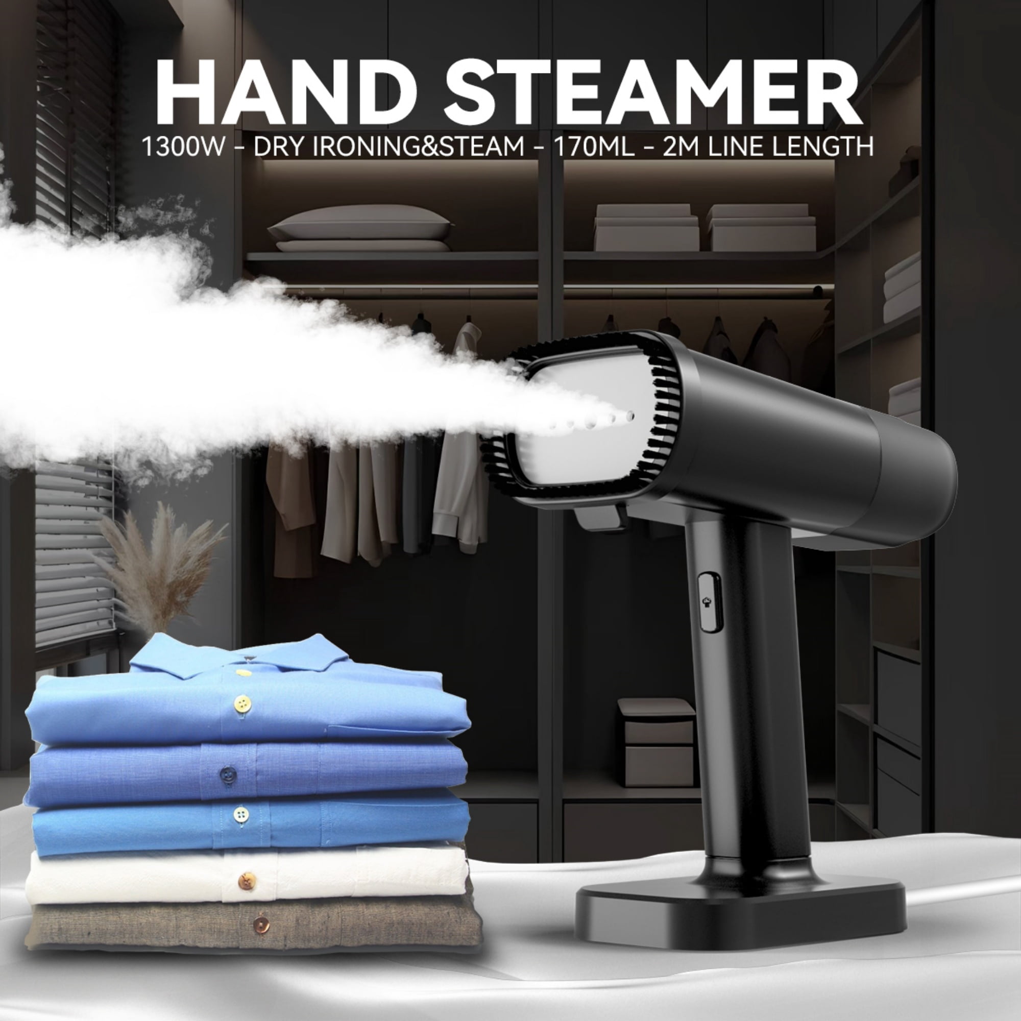 INSMART Travel Steamer for Clothes,1300W Travel Size Garment Steamer,Horizontal & Vertical Steaming with 170mL Water Tank, Steamer & Iron 2-in-1, 3 Steam Modes for Home, Office & Travel