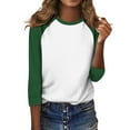 thumbnail image 7 of RPVATI Women's 3/4 Sleeve Tops Raglan Contrast Crewneck Summer Shirts Three Quarter Length Color Block Loose Fit Casual Blouses Fashion T-Shirts Green XL, 7 of 7