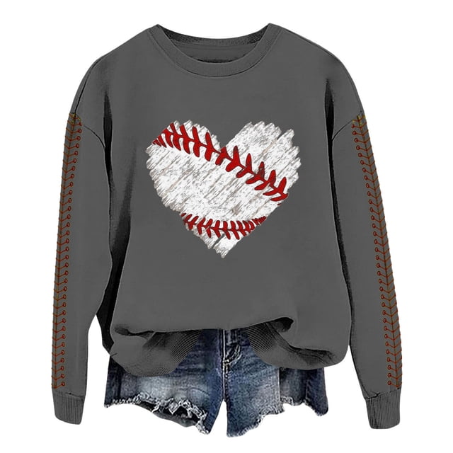 Chandail en Molleton Uni Femme Printemps Imprimé Baseball Col Rond Ample Décontracté Chandail à Capuchon - Hontri