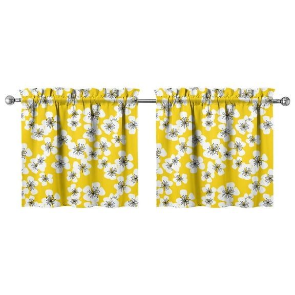 Country Floral Kitchen Curtains Set of 2 - 27.5x24 Inch Bright and Colorful Print, Semi-Sheer Rod Pocket Window Panels
