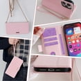 thumbnail image 6 of for iPhone 15 Pro Max Phone Case with RFID Blocking Card Holder Crossbody Chain + Hand Strap Premium PU Leather Flip Case with Magnetic Clasp Kickstand Wallet Shockproof Phone Case,Pink, 6 of 9