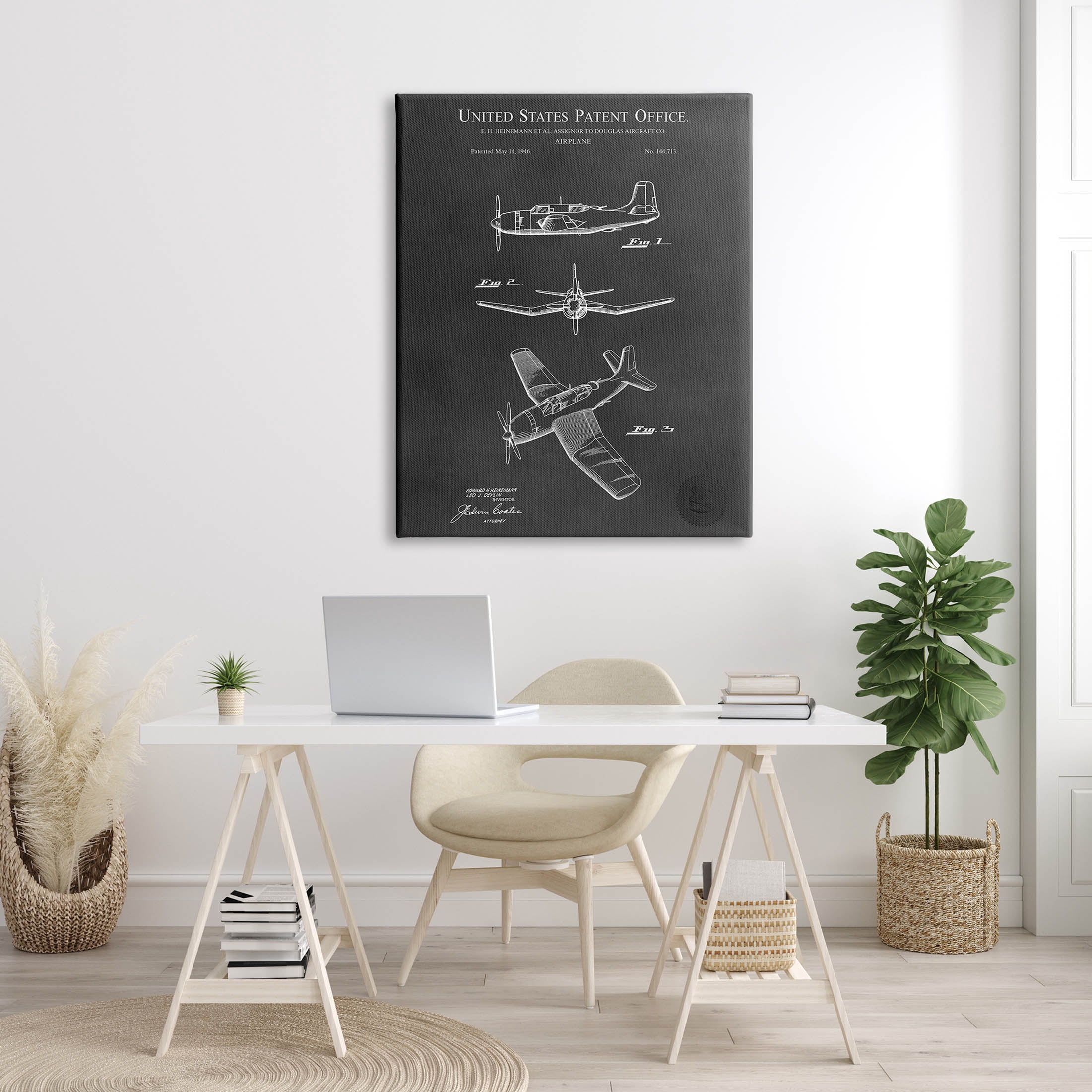 Stupell Industries Intricate Airplane Blueprint Chart Graphic Art Gallery Wrapped Canvas Print Wall Art, Design by Karl Hronek