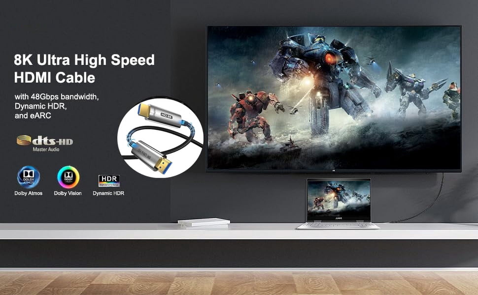 AUBEAMTO 8K 60HZ Optical Fiber Cable HDMI-compatible 2.1 Extension Cable  8K@60Hz 4K@120Hz HDCP 2.2&2.3, eARC,HDR10, Dynamic HDR -  HDMI Splitter Video Cable for TV BOX/Projector - 16ft