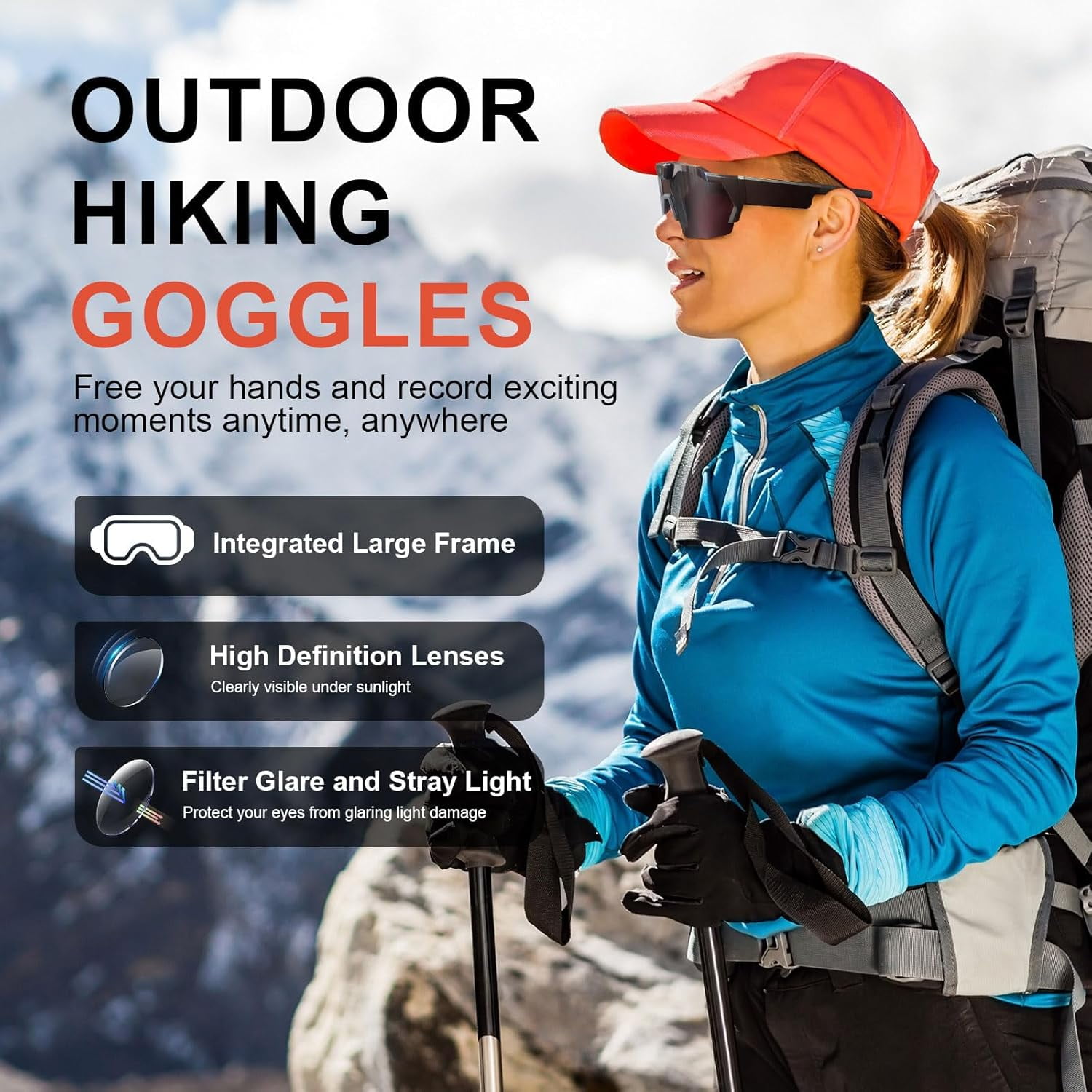 2026 Upgrade POV Glasses 4K Baseball Sunglasses with Camera, Audio Video Recording & WiFi Action for Cycling Hiking, Sports Smart Glasses with Camera