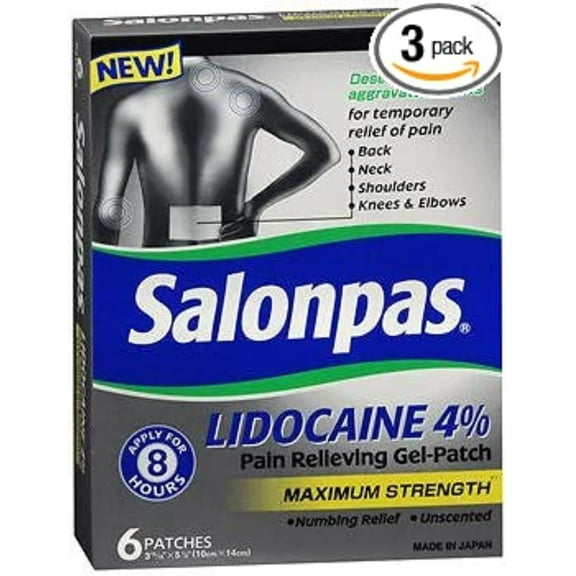 Salonpas Lidocaine Pain Relieving Maximum Strength Gel Patch 6 ct (3 pack)