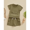 thumbnail image 3 of CIYCuIT Toddler Baby Boys Summer 2Pcs Outfits Short Sleeve Front Pocket T-shirt Tops with Elastic Waist Shorts 3M 6M 12M 18M 24M 3T Infant Casual Solid Color Shorts Sets, 3 of 9