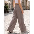 thumbnail image 3 of INSPIRE CHIC Women's Smocked High Waist Drawstring Casual Pants for Comfortable Summer Wear with Flowy Wide Leg Design L Dark Brown, 3 of 6