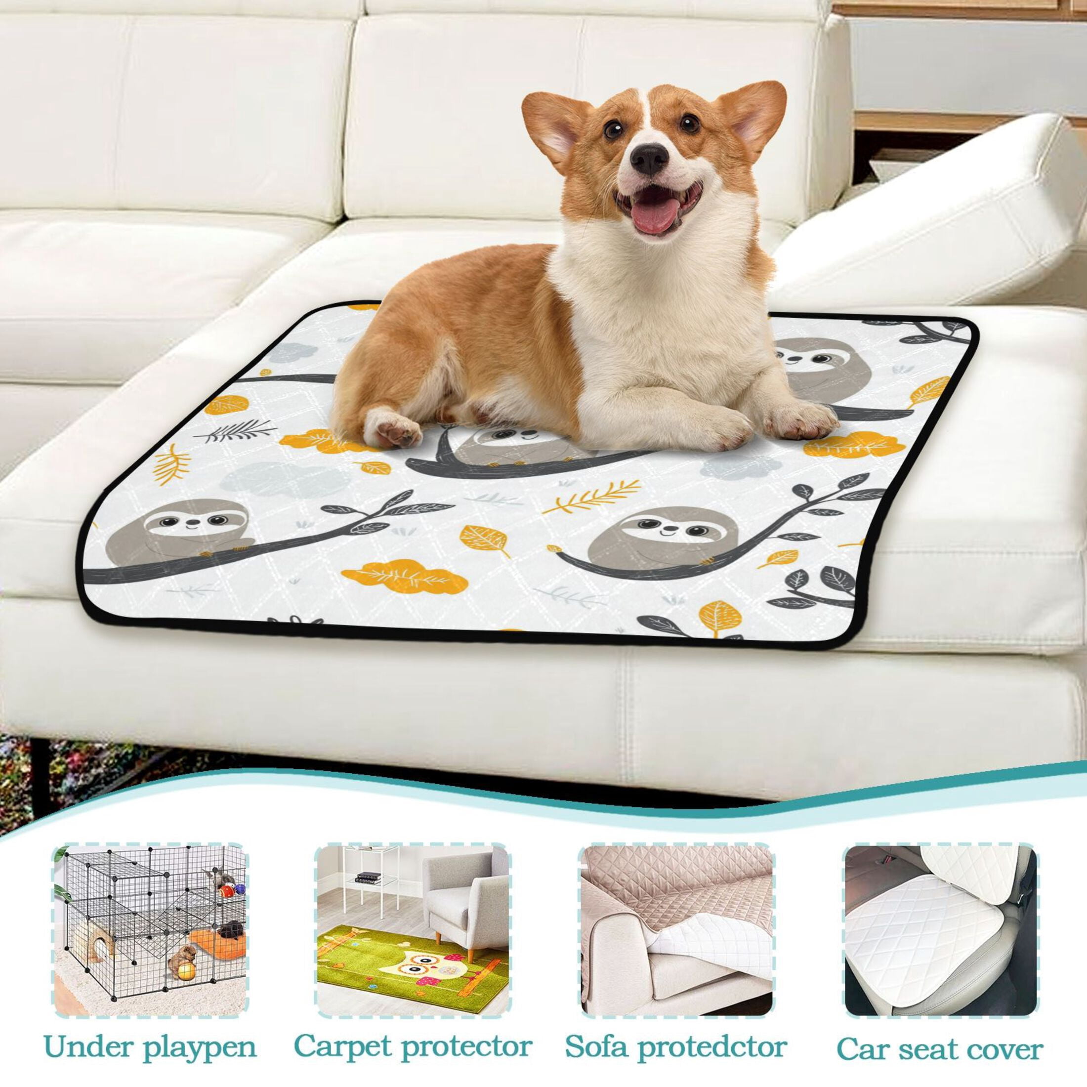 Qxltty Cute Sloth Patterns Lying on A Branch Cat litter Pads Pet Set of 3 Diaper Mats Center Anti-leakage Layer Absorbent Soft and Comfortable