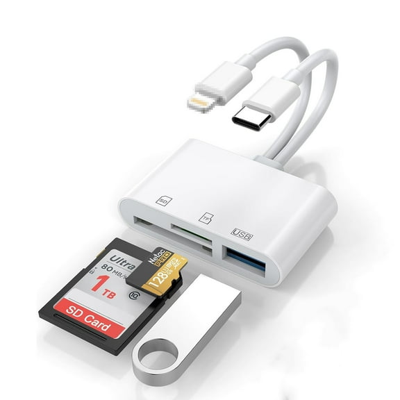 SD Card Reader, 3-in-2 Lightning to USB Adapter SD Card for iPhone iPad with SD/TF Card USB 3.0 Adapter, Memory Card Reader