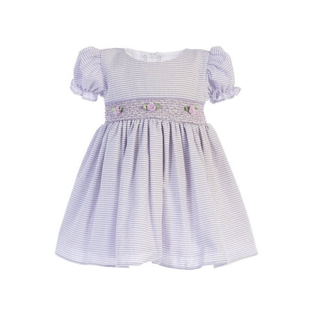 Lito Baby Girls Lilac Stripes Smocked Waist Easter Dress