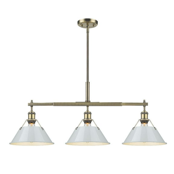 Orwell 3-Light Linear Pendant in Aged Brass with Dusky Blue