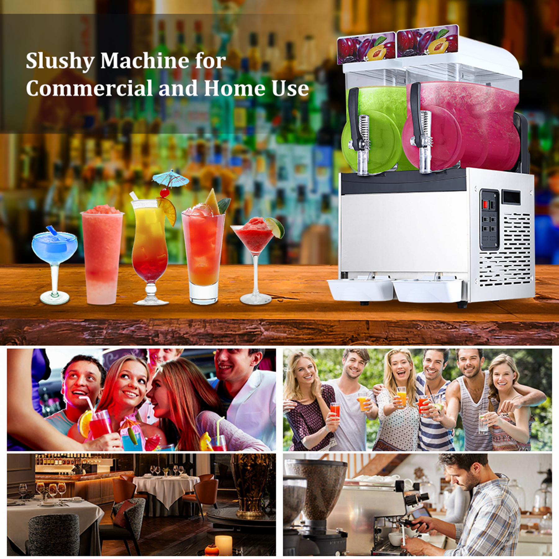 Aoile 2-Tank Commercial Slushy Machine 7.9 Gal, 700W Stainless Steel Frozen Drink Margarita Smoothie Maker