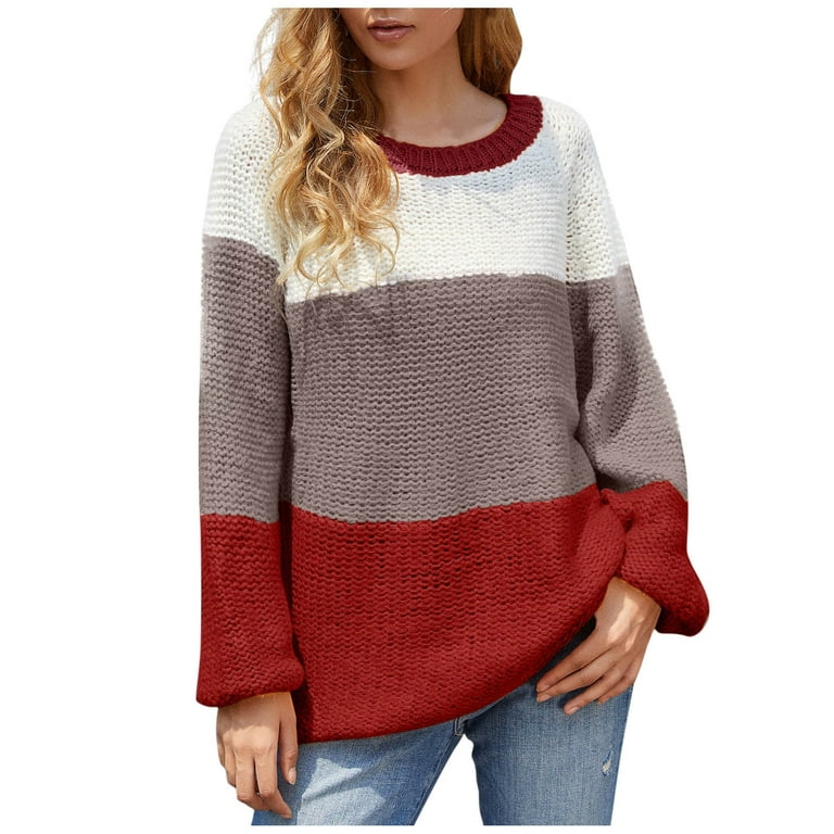 Women's Loose Wool Mohair Sweater Stripe Stitching Contrast Sweater Knitted Tops for Women Long Knitted Sweaters Womens Long Winter Coats Mint Colo Coat plus Size Maternity Clothes Clothes for - Walmart.com