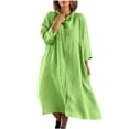 thumbnail image 1 of Daiosportswear Mode Femme Automne Solide Décontracté Col Rabattu Manches Longues Robe de Vacances à Boutons Vert 10(TG), 1 of 6