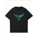 thumbnail image 2 of Camiseta informal de manga corta y cuello redondo para hombre con estampado de cabeza de toro, color negro con diseño geométrico en verde azulado. Algodón ligero. Ideal para verano, para uso en exteri, 2 of 6