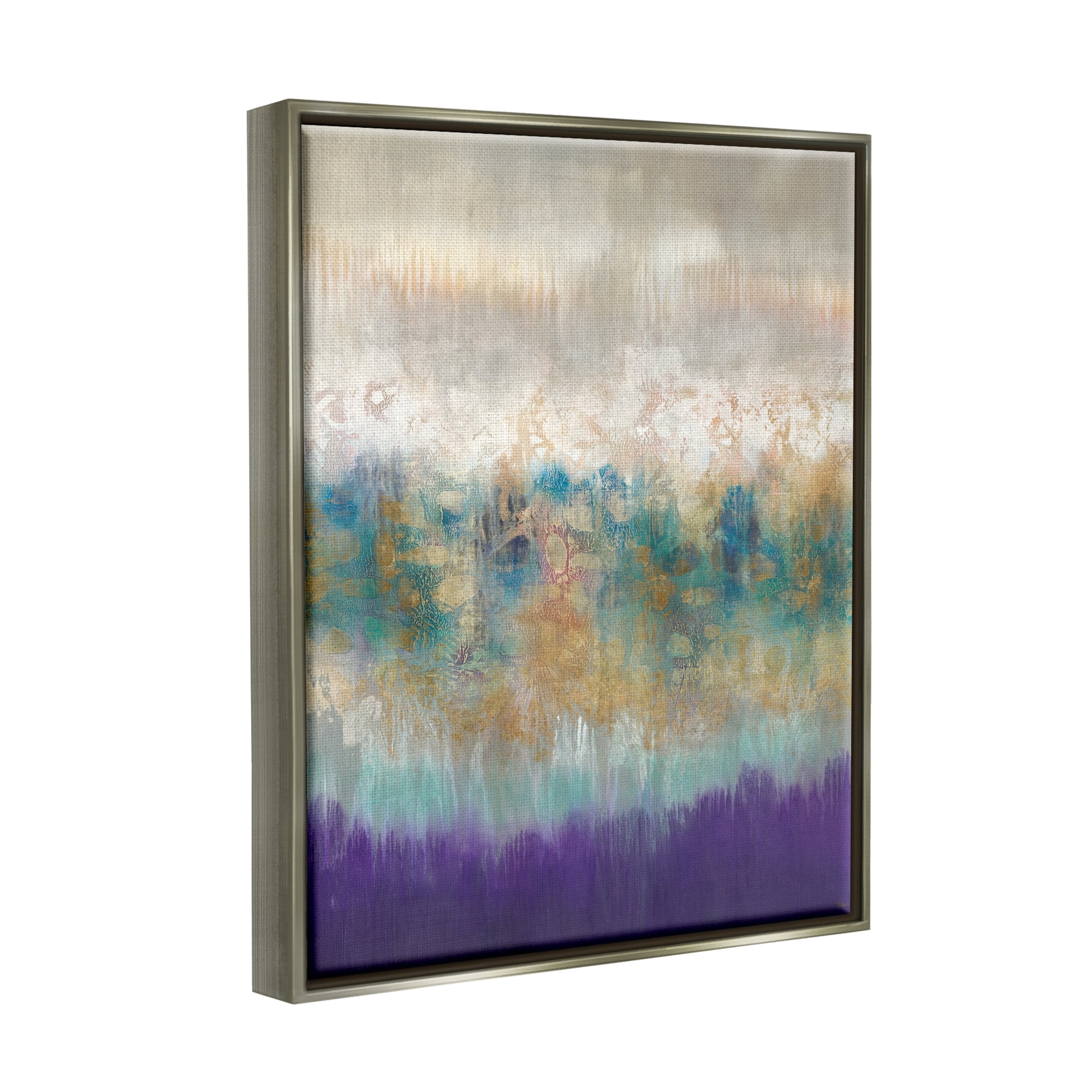 Stupell Industries Elegant Purple Grey Gold Brush Stroke Abstract Painting Luster Gray Framed Floating Canvas Wall Art, 24x30, by K. Nari