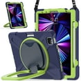 thumbnail image 2 of Case for iPad Air 11 (2026 M4/2025 M3/2024 M2)/iPad Pro 11 inch (2022/2021/2020/2018), 360 Degree Rotating Hand Grip Shockproof Cover with Shoulder Strap, NavyBlue Lime, 2 of 7