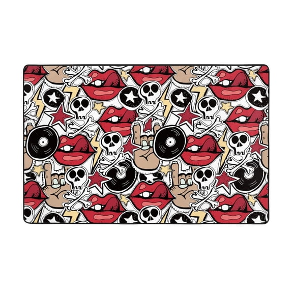 Area Rugs For Living Room Decor - Funny Lip Skull Anti Slip Throw Washable Rugs 3x5 For Bedroom, Soft Indoor Carpet For Bedroom Living Room 60x39In