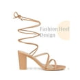 thumbnail image 3 of BLISSFUL STEP Strappy Lace Up Open Toe Block Heel Sandals for Women Nude 8, 3 of 6