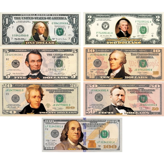 * Set of all 7 * COLORIZED 2-SIDED U.S. Bills Currency $1/$2/$5/$10/$20/$50/$100