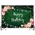 Happy Birthday Backdrop Pink Flowers White Light Background for Photo