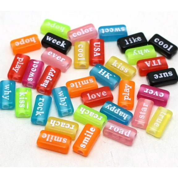 U8MO 50 Assorted Acrylic Word Letter Beads 15X8mm Mixed Color Funny Beads Craft DIY