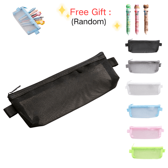 chaungfeng Black Pencil Case | Transparent Mesh | Aesthetic Stationery Pouch Pen Bag Portable Storage Pouches with Zipper for Office Supplies Organizer