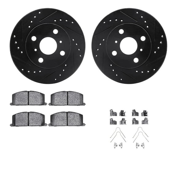 Dynamic Friction Company Front Brake Rotors-Drilled and Slotted-Black with 5000 Advanced Brake Pads includes Hardware 8512-76194