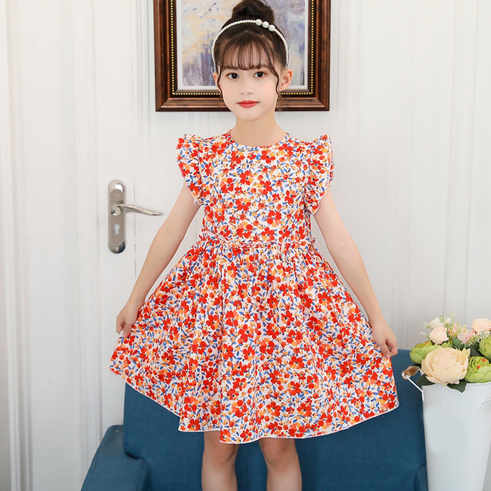 Toddler Girl Colorblock Splice Lapel Collar Button Design Belted Short-sleeve Dress