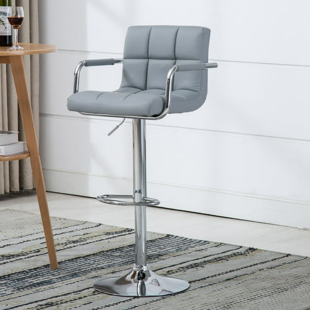 Contemporary Adjustable Swivel Arm Bar, Gray Bar Stools With Backs And Arms