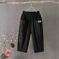 thumbnail image 2 of JIANJIA Linen Pants Women Summer Solid Color Elastic High Waist Wide Leg Loose Casual Pockets Wide Leg Trousers Outwear,Black,XXL=4码, 2 of 4