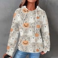 thumbnail image 2 of Qiopertar Women's Halloween Hoodie Graphic Print Long Sleeve Crewneck Loose Casual Pullover Tops Fall Party Holiday Top, Khaki XXL, 2 of 7